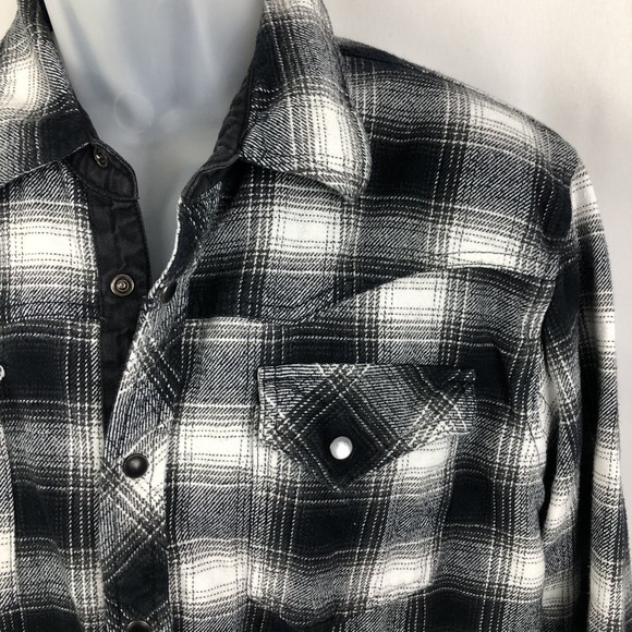 Micros Shirt Men L Black Flannel Plaid Snap Custom Embroidery Western Logo - Picture 5 of 11